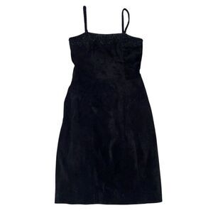 Pia‎ Rucci Vintage Black Leather Suede Dress Women's 6 LBD 80's Embellished